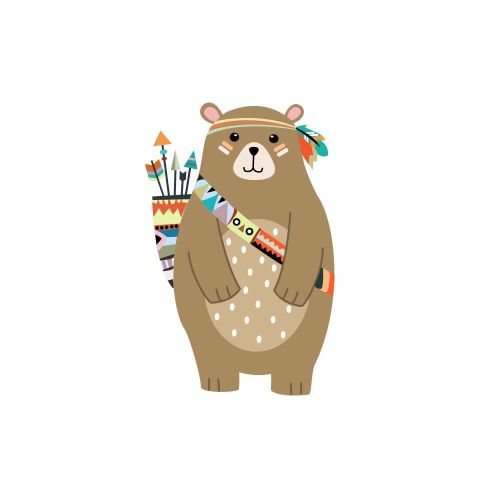 

Indiana Style Hunting Bear Wall with Background Wall Sticker Removable, Multi-a