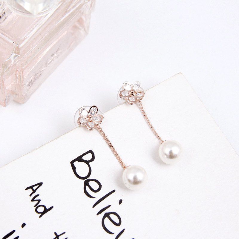 

Pearl Stud Earrings Rose Flower Temperament Earrings Female, Multi-b