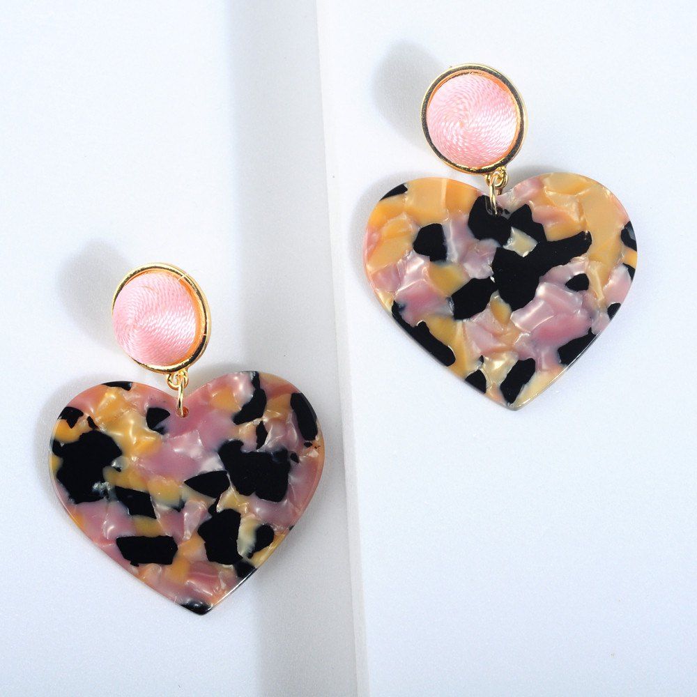 

New Heart-Shaped Broken Flower Crystal Acrylic Plate Long Earrings, Black