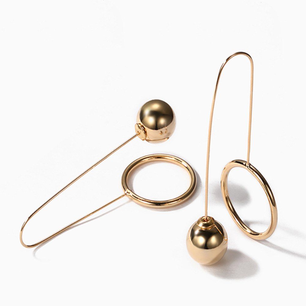 

Geometric Long Shaped Piercing Wind Metal Earrings, Gold