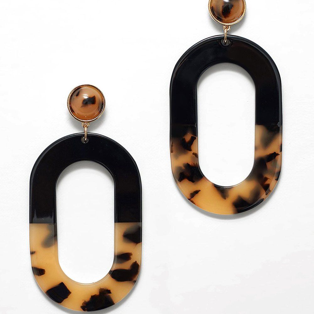 

Geometric Character Ellipse Acetic Acid Plate Large Circle Acrylic Earrings, Leopard