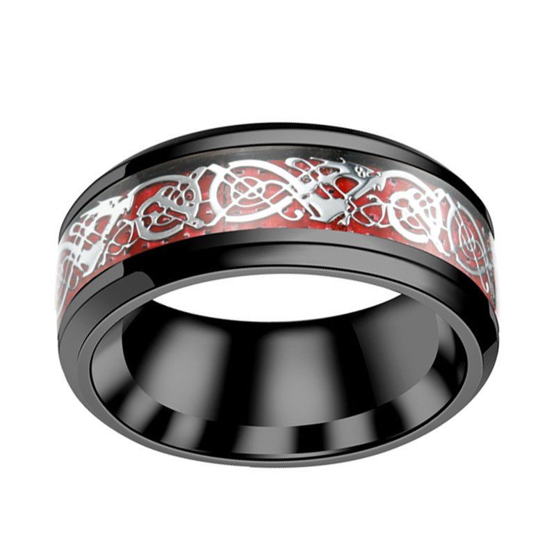 

Fashion Green Carbon Fiber Silver Dragon Inlay Tungsten Carbide Wedding Ring, Red