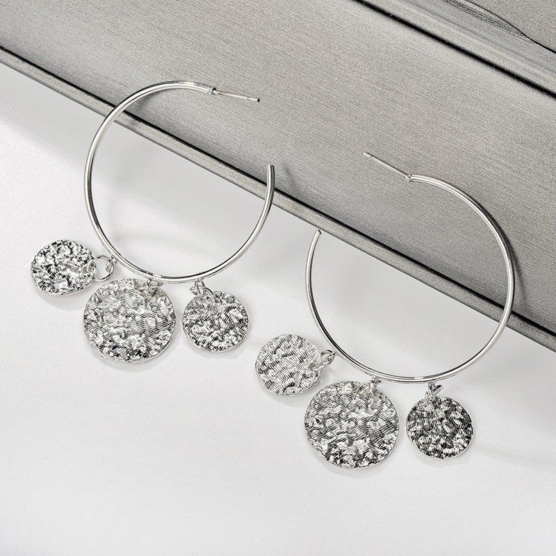 

Fashion Oversized Circle Pendent Earrings, Silver