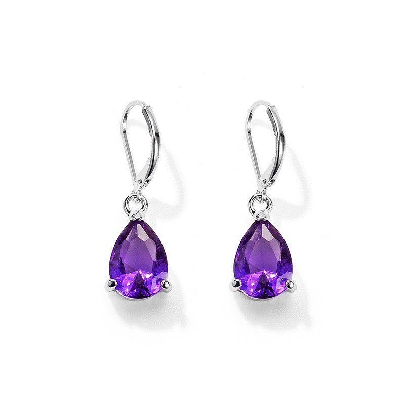

Fashion Creative Water Drop Zircon Pendant Earrings, Purple