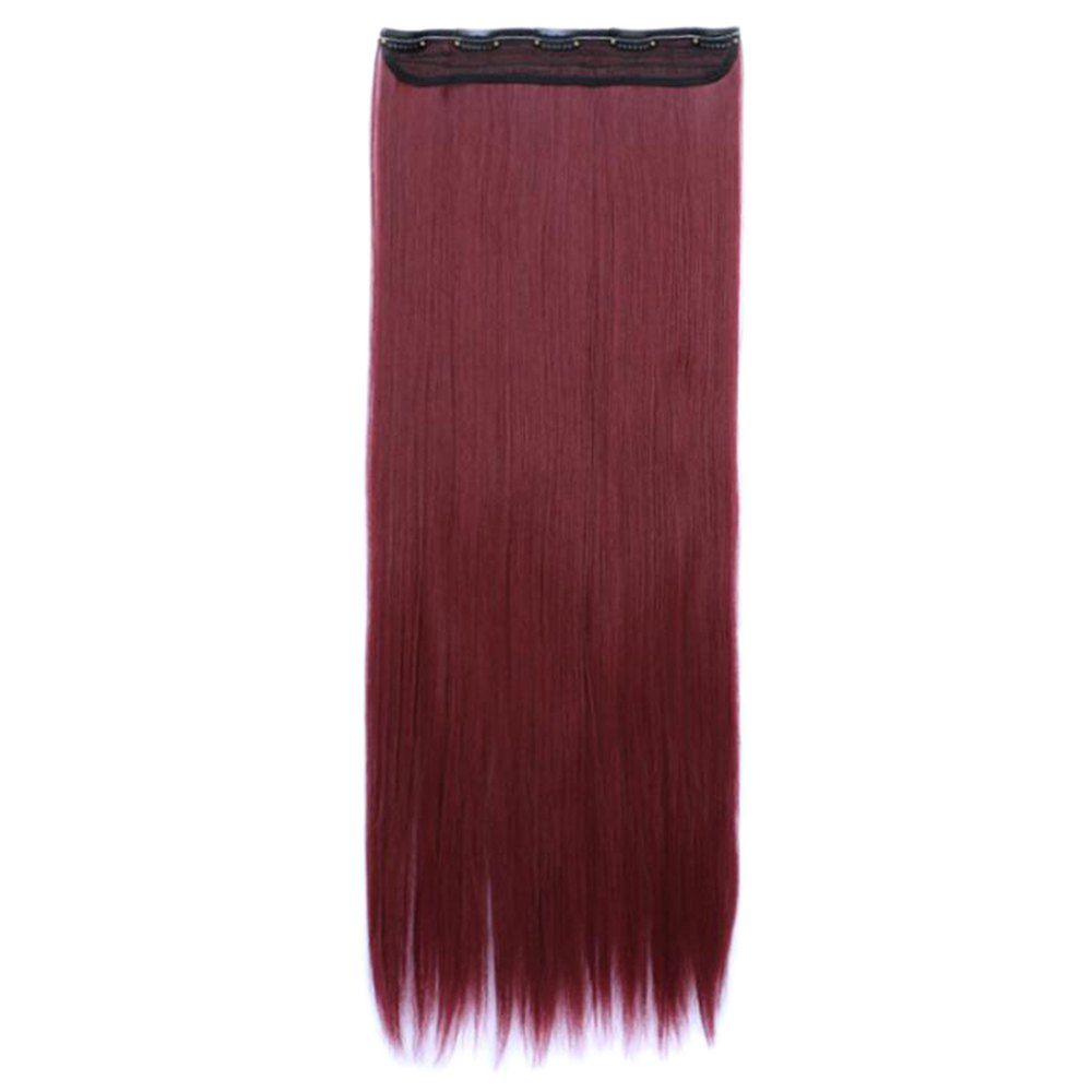 

Women Solid Color 70cm Long Straight Hair Extension, Red wine