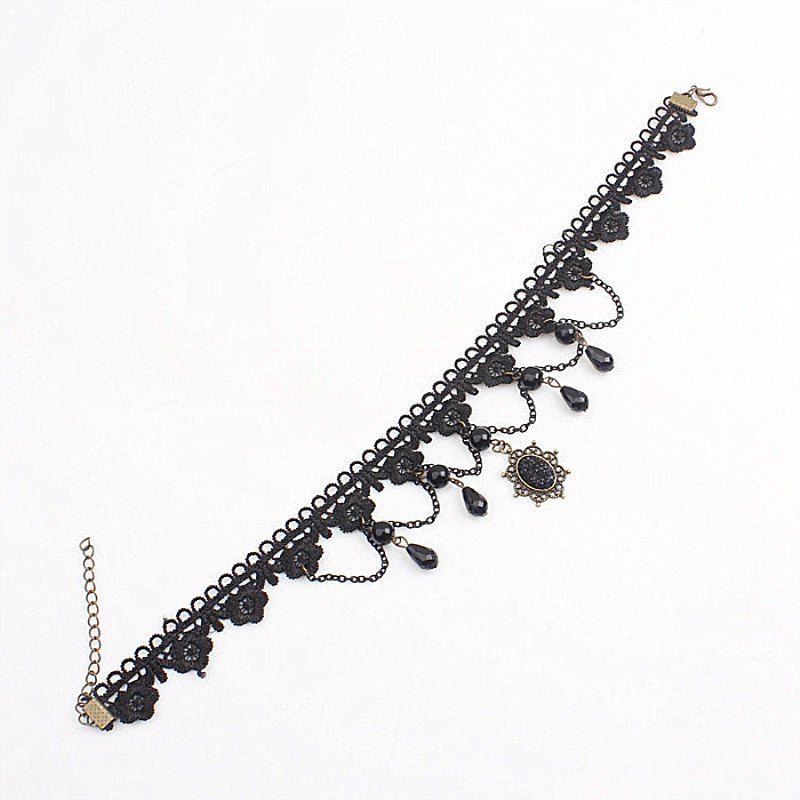 

Handmade Lace Diamond Necklace, Black