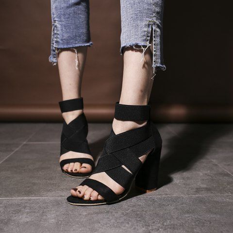 

Thick Fish Mouth Hollow Sexy Female Sandals, Black