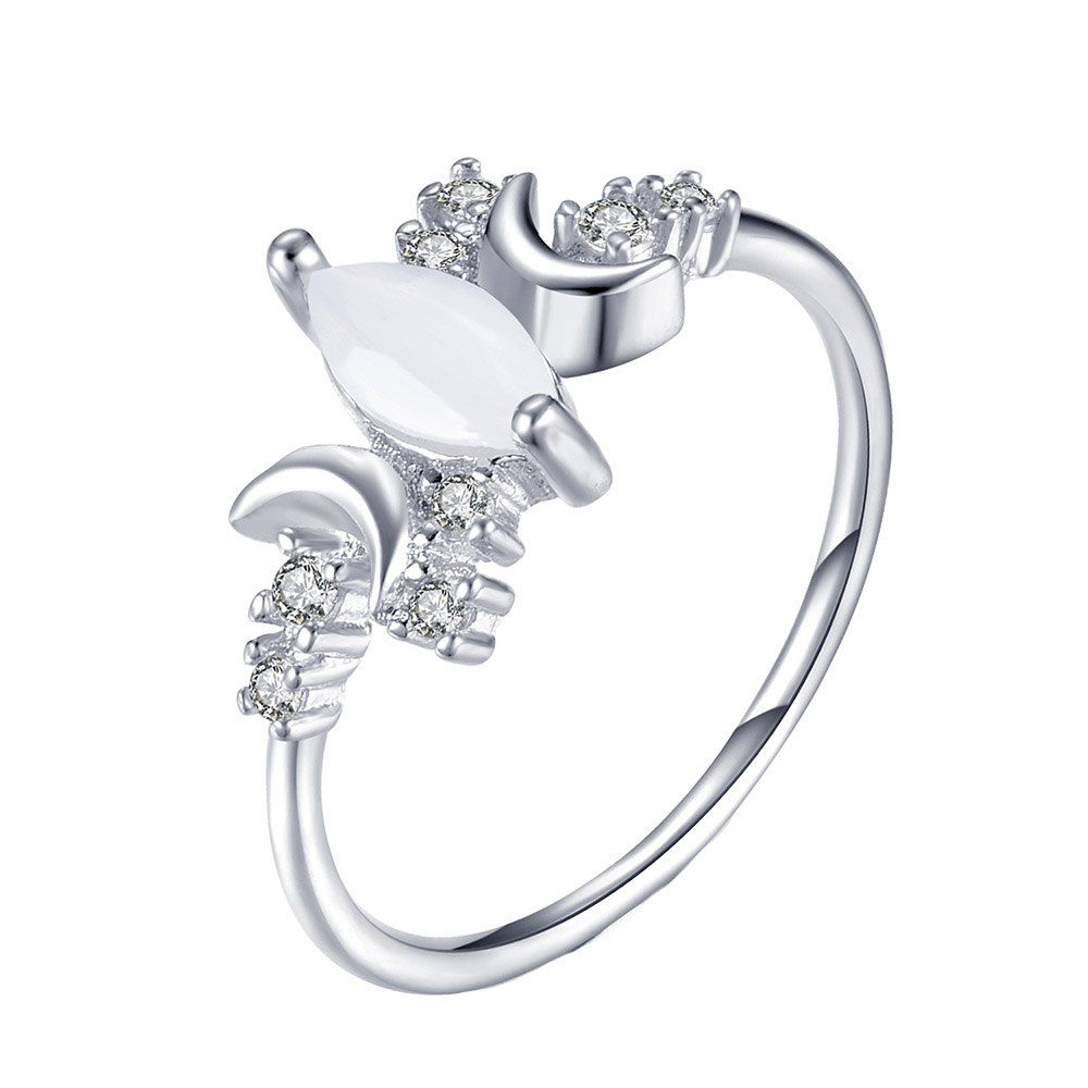 

Creative Fashion Simple Horse Eye Opal Moon Shape Ring, Silver