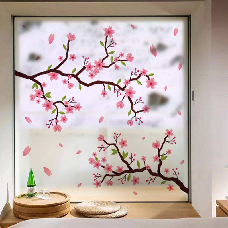 

Beautiful Flower Movable PVC Window Film Wall Sticker Matte, Multi