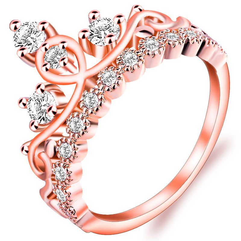 

Women's 18K Rose Gold Plated Zirconia Princess Ornate Crown Ring