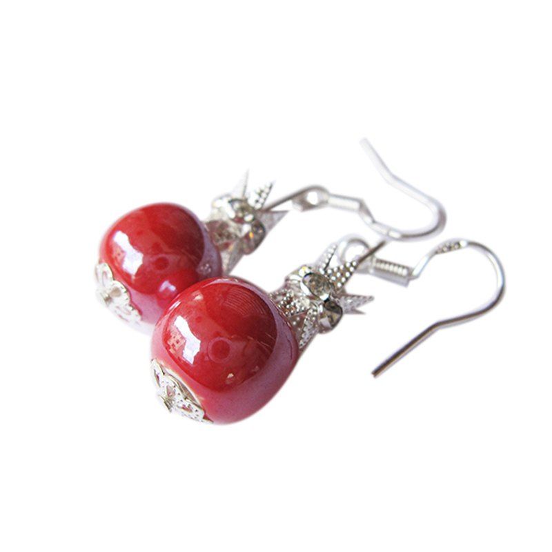 

High Quality Handmade Artistic Ceramic Drop Earrings, Ruby red