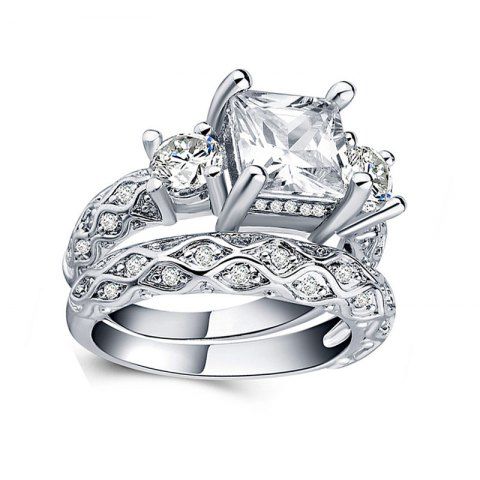 

Fashion Princess 10K White Gold White Cut Diamond Lady Engagement Ring, Silver