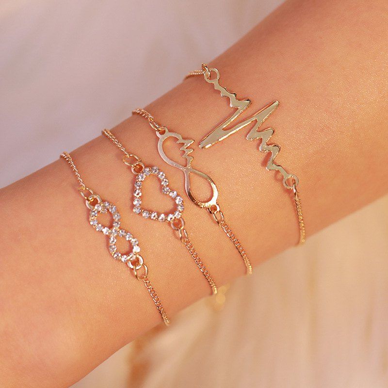 

Women Bracelets Elegant Ladylike Solid Color Bracelets Accessory 4pcs, Golden brown