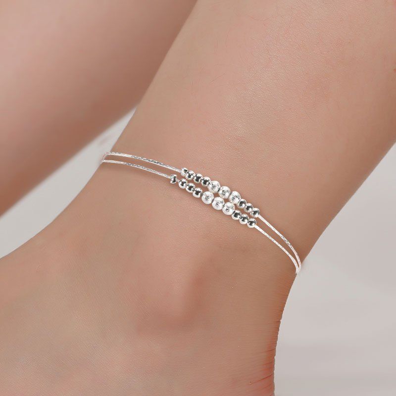 

Double Pearl Anklet Female Scrub Cute Fashion Foot Jewelry Bracelet, Silver