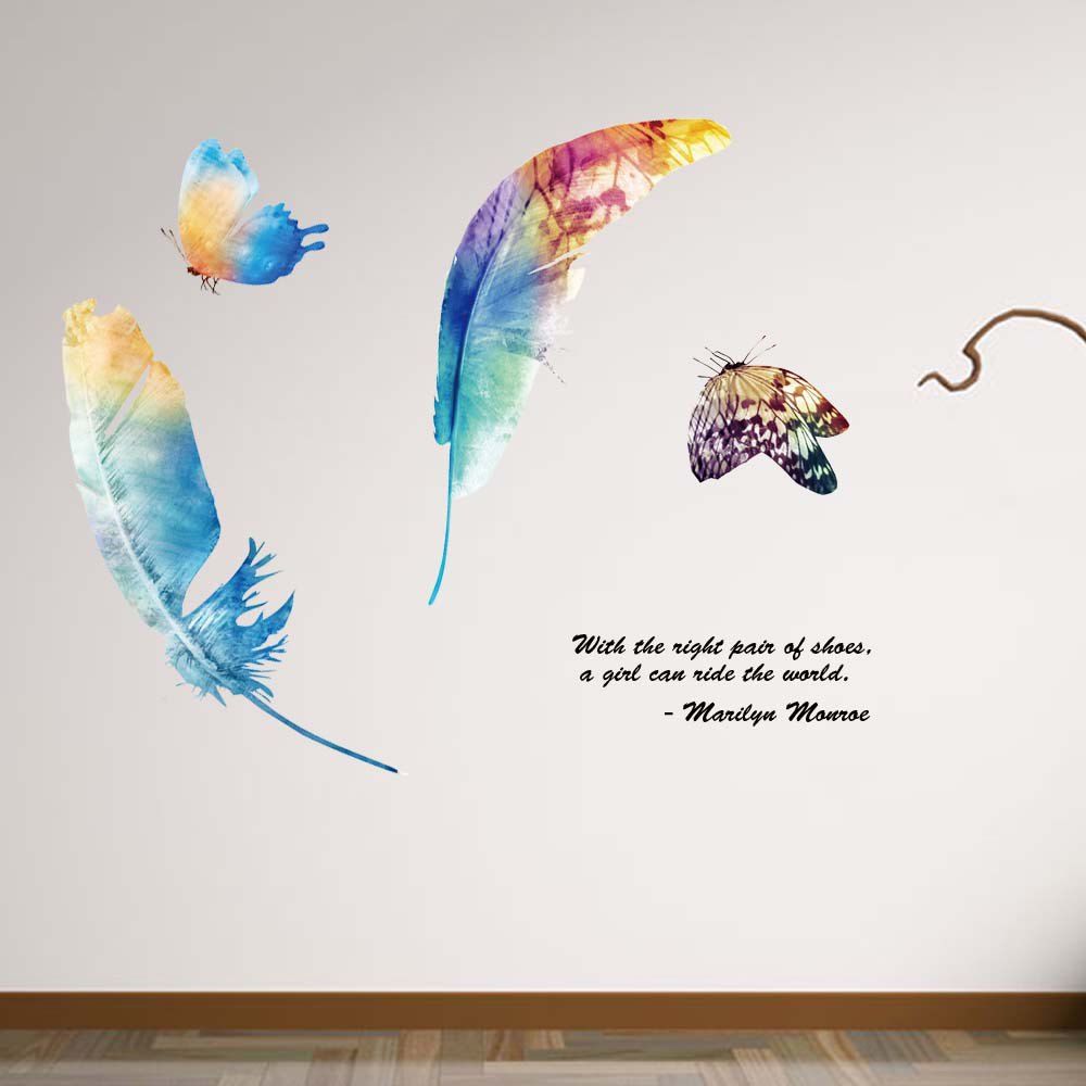 

Color Feather Butterfly Removable PVC Wall Sticker, Multi