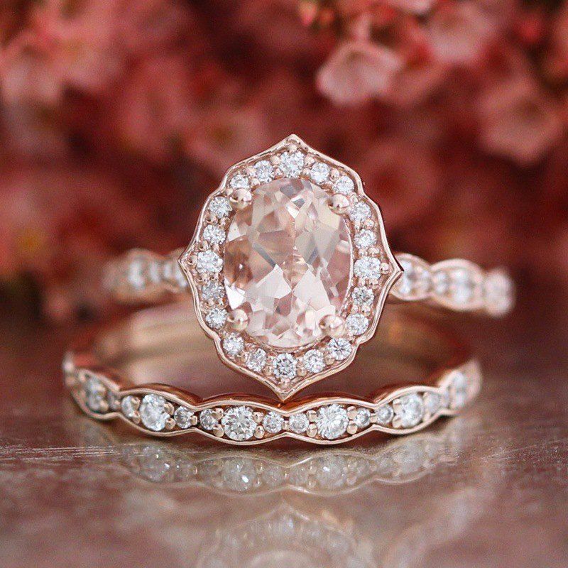 

Vintage Design Oval 18K Engagement Ring, Rose gold