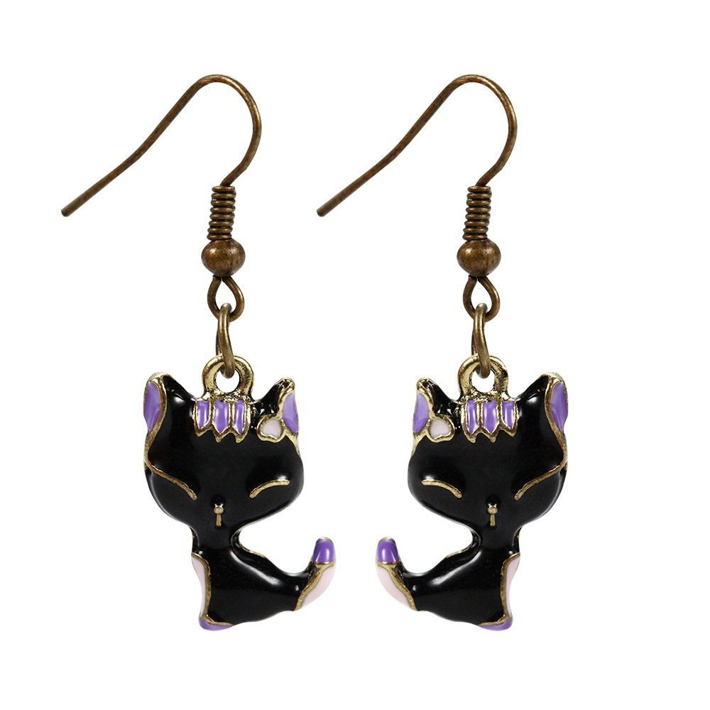 

Fashionable Cute Smile Black Cat Pendant Earrings