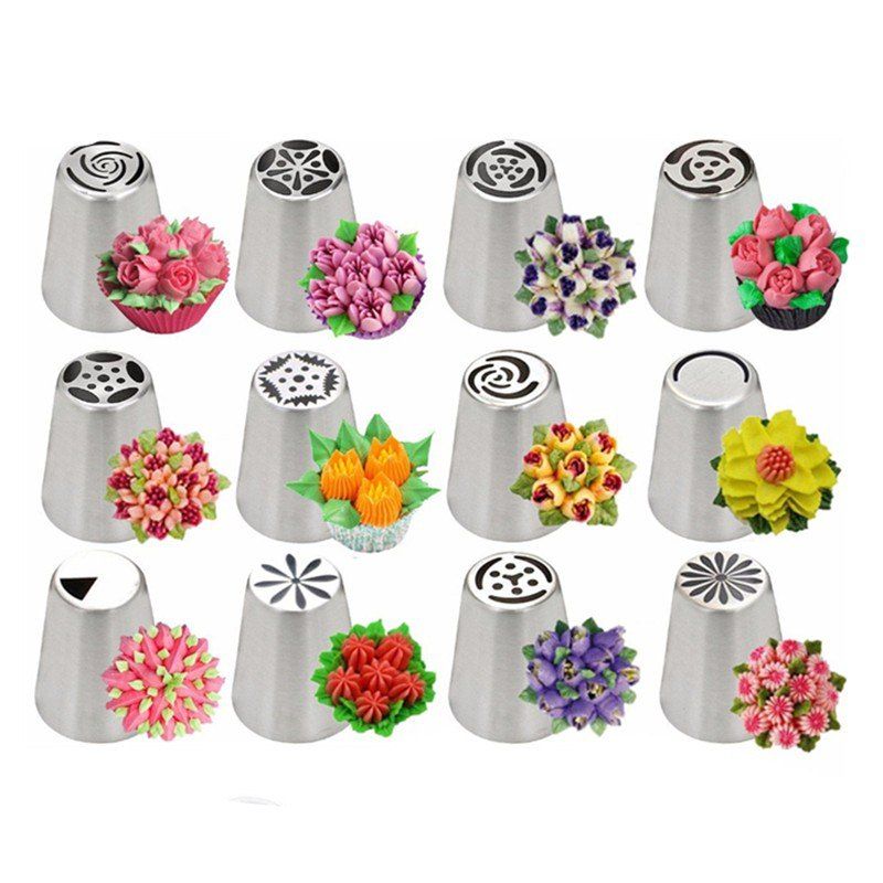 

Stainless Steel Russian Tulip Icing Piping Nozzles 14PCS, Silver