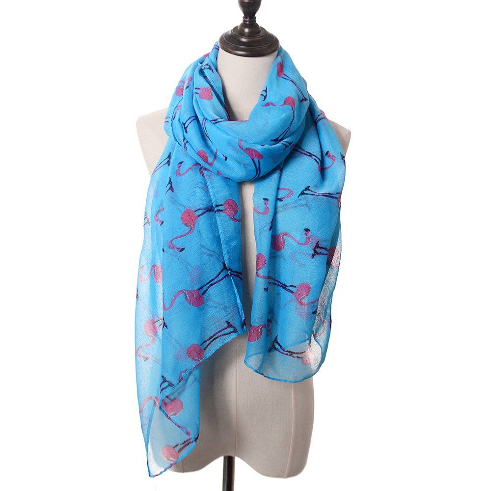 

Bali Yarn Silk Scarf with Flamingo Pink Print, OP13, Deep sky blue