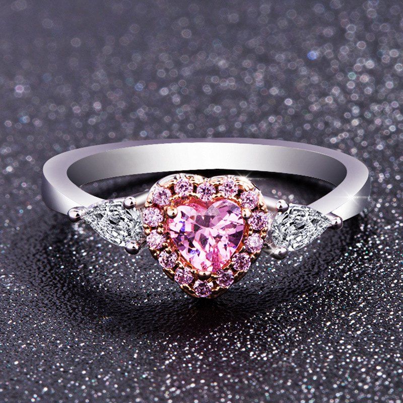 

Fashion Wedding Gift Heart Cut Romantic Silver Ring, Pink