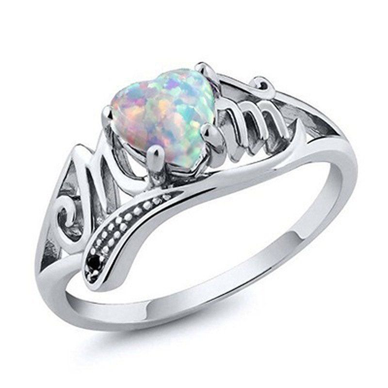 

Heart Love Mom Silver White Sapphire Ring Mother'S Day Jewelry Gift