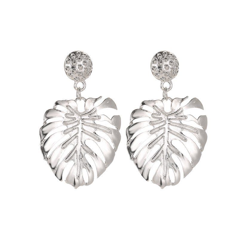 

Creative Fashion Hollow Alloy Leaf Pendant Earrings, Silver