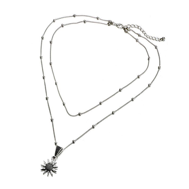 

Vintage Sunflower Sun Flower Pendant Multilayer Alloy Necklace, Silver