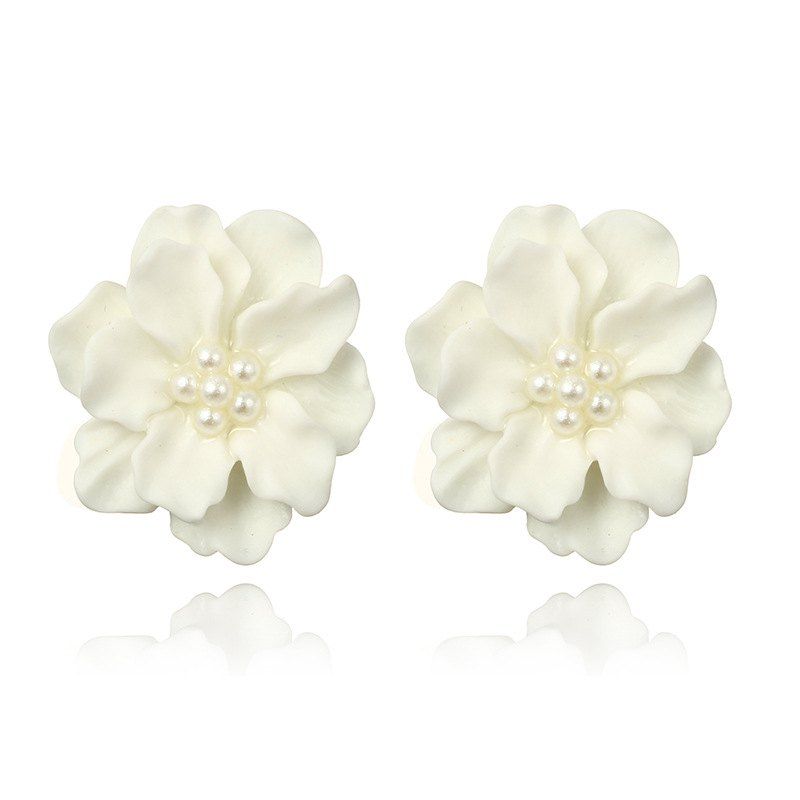 

Simple Camellia Flowers Pearl Stud Earrings, White