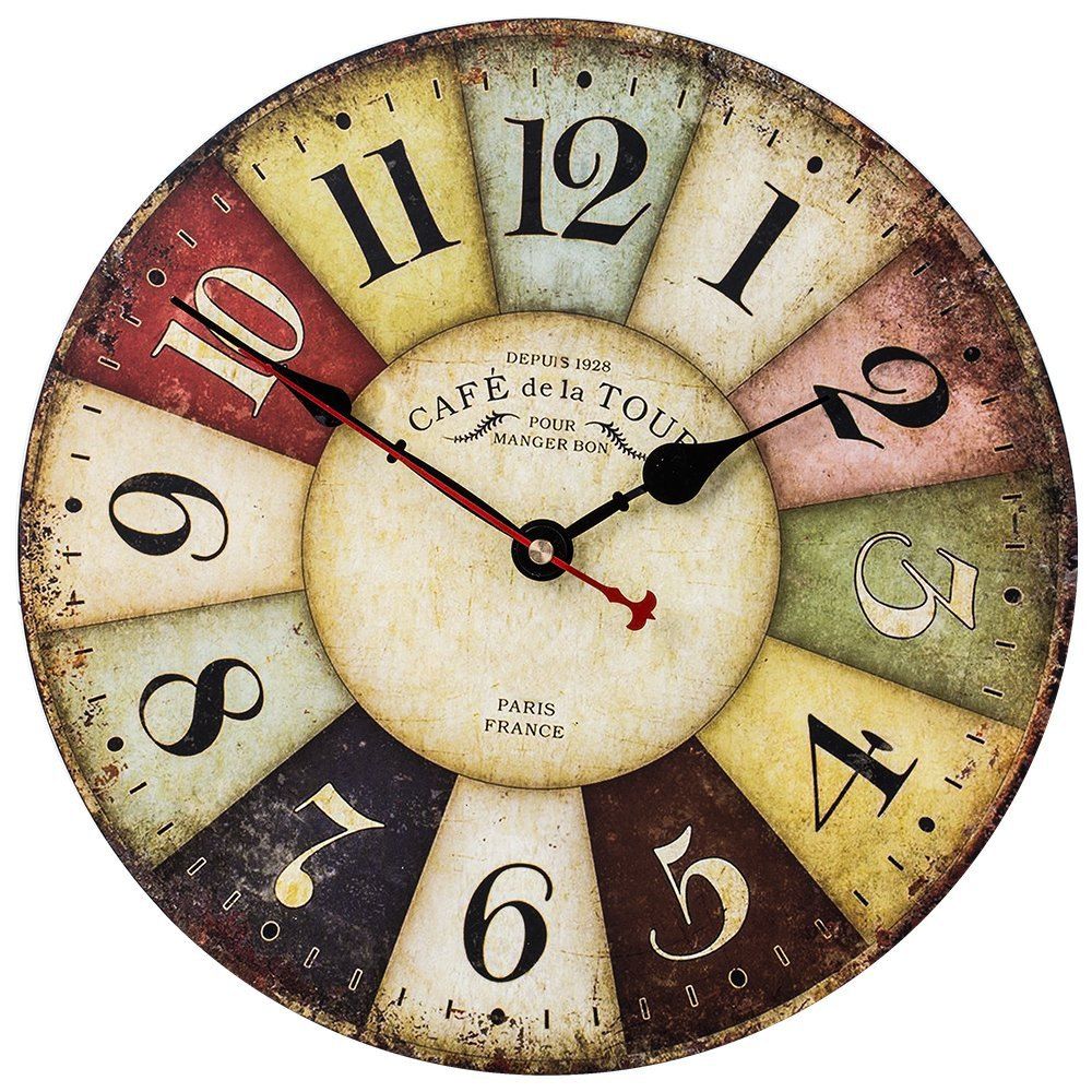 

Colorful Retro Roman Numerals Style Silent Non -Ticking Quartz Wooden Wall Clock, Multi