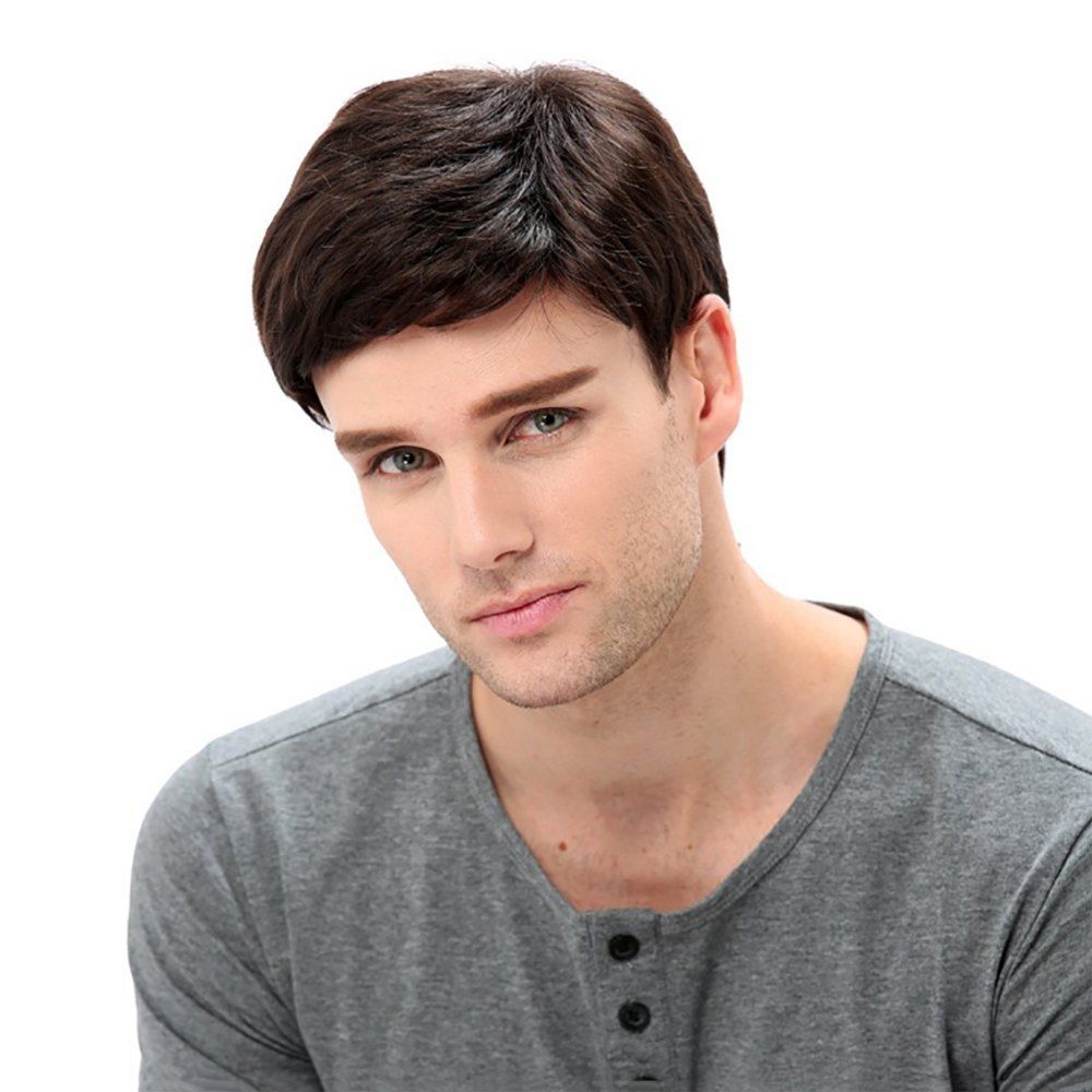 

Fashionable Dashing Man Brown Fluffy Short Hair High Temperature Synthetic Wig, Deep brown