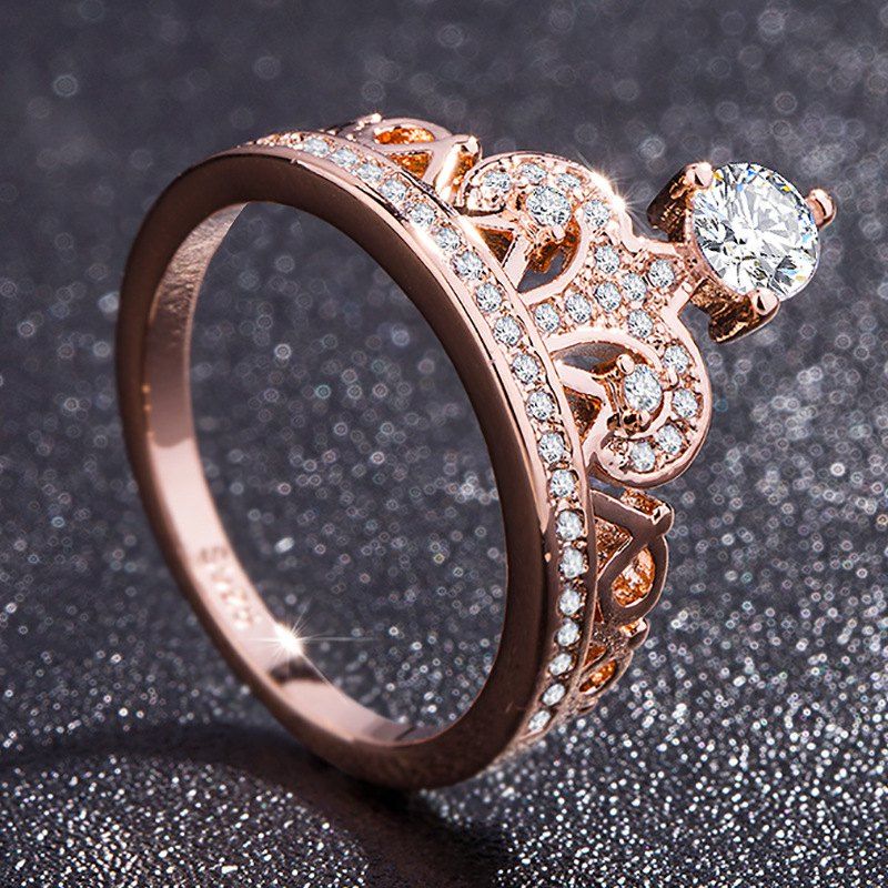 

Fashion Rose Gold Pretty Crown Lady Crystal Ring Princess Ring Perfect Present