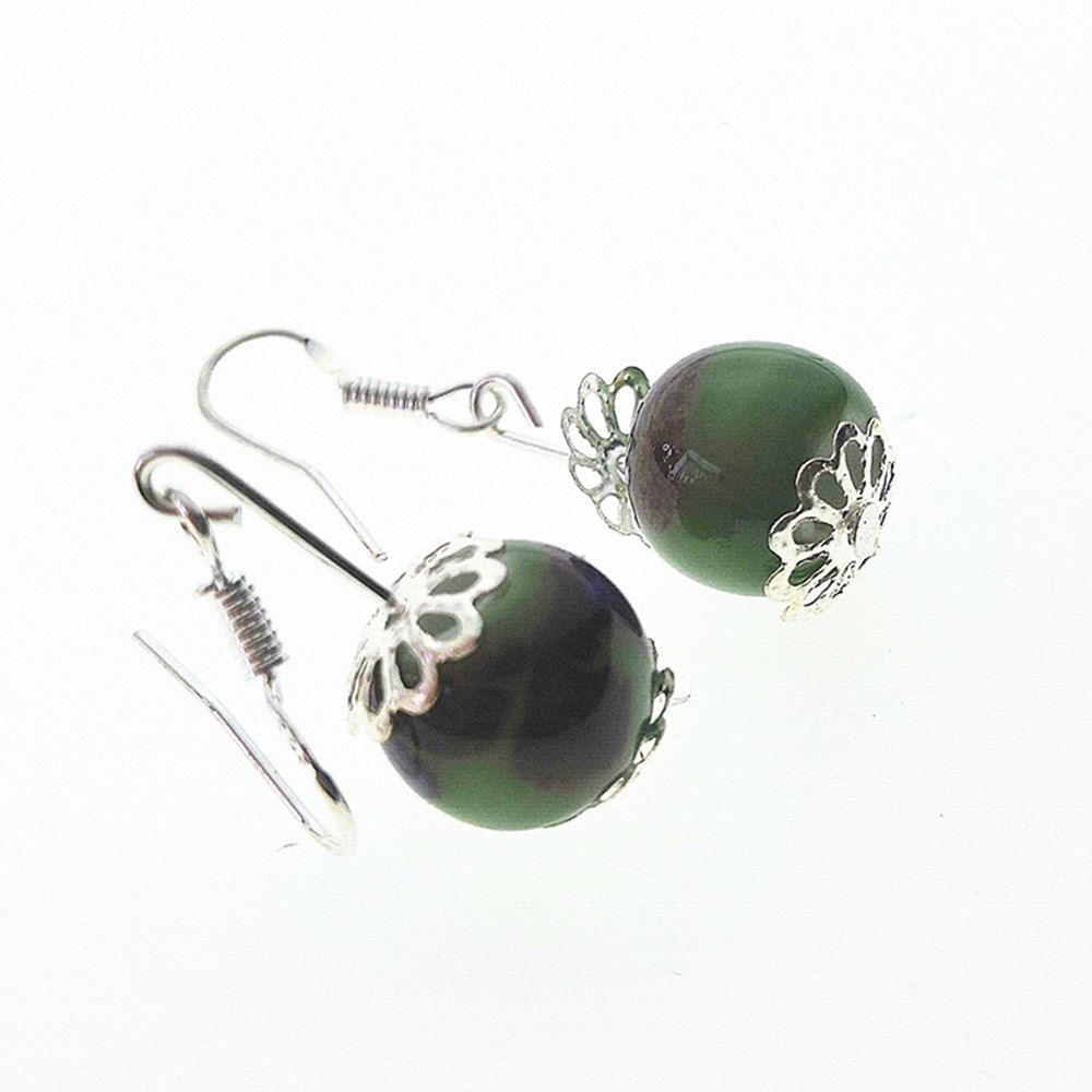 

High Quality Handmade Artistic Green Ceramic Drop Earrings, Fern green