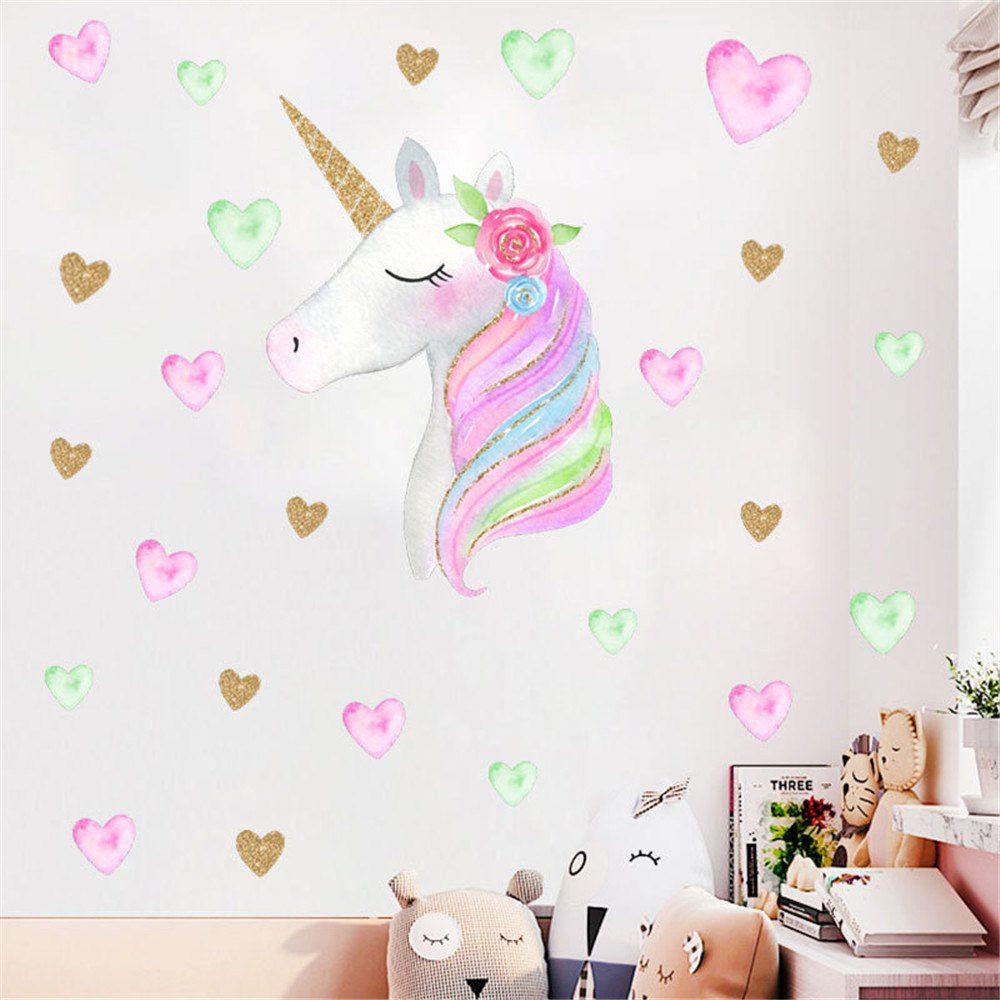 

Creative Cute Golden Pentagon Unicorn Wall Sticker Living Room Wall Decoration, Multi-a