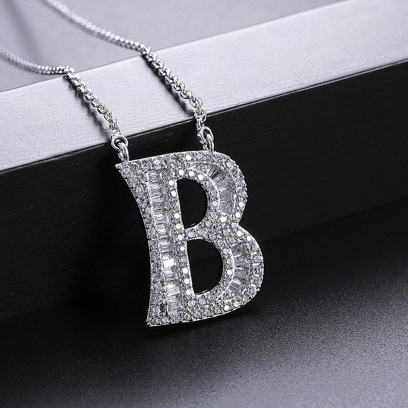 

26 English Letters Super Flash Zircon Necklace, Multi-b