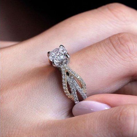 

Shiny Silver and 14K Gold Natural Gemstone Bridal Engagement Ring