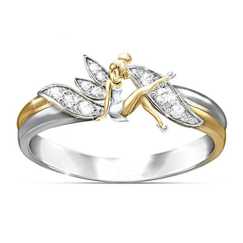 

Silver Fantasy Flower Fairy Elf Cubic Zirconia 14K Gold Lady Ring