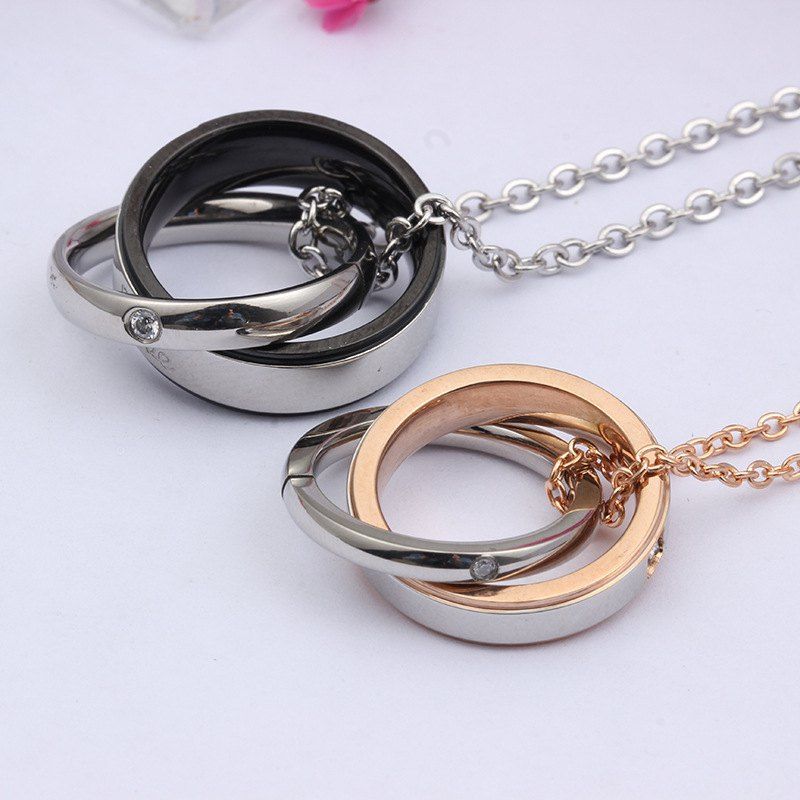 25 Off Titanium Steel Diamond Double Ring Necklace Couple Pendant Titanium Steel Diamond Double Ring Necklace Couple Pendant