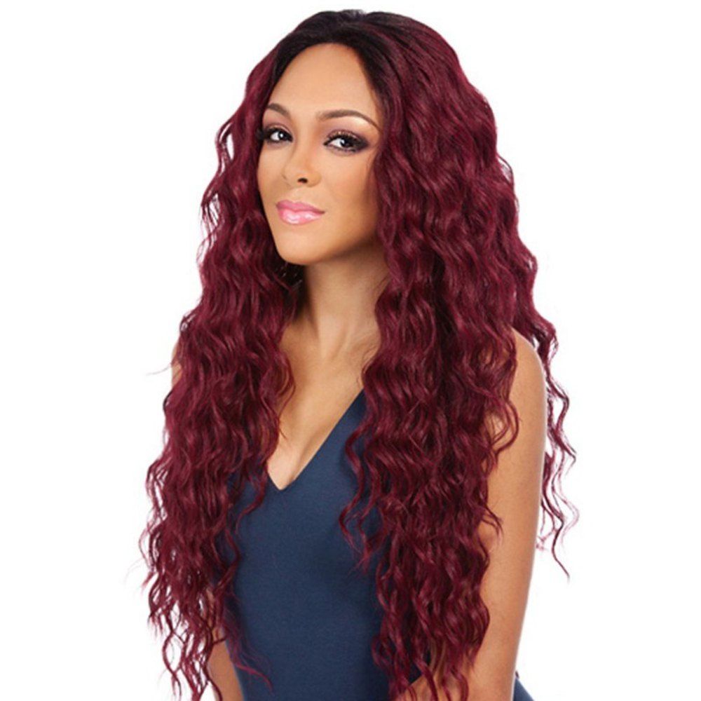 

Medium Bubble Noodle Black Gradient Wine Red Rose Net Wig Headgear, Red wine