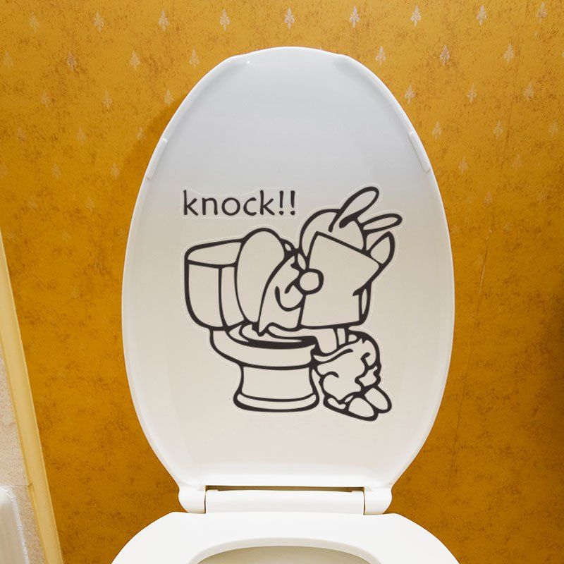 

Cartoon Rabbit Reading Funny Pattern Removable Wall Toilet Sticker, Black