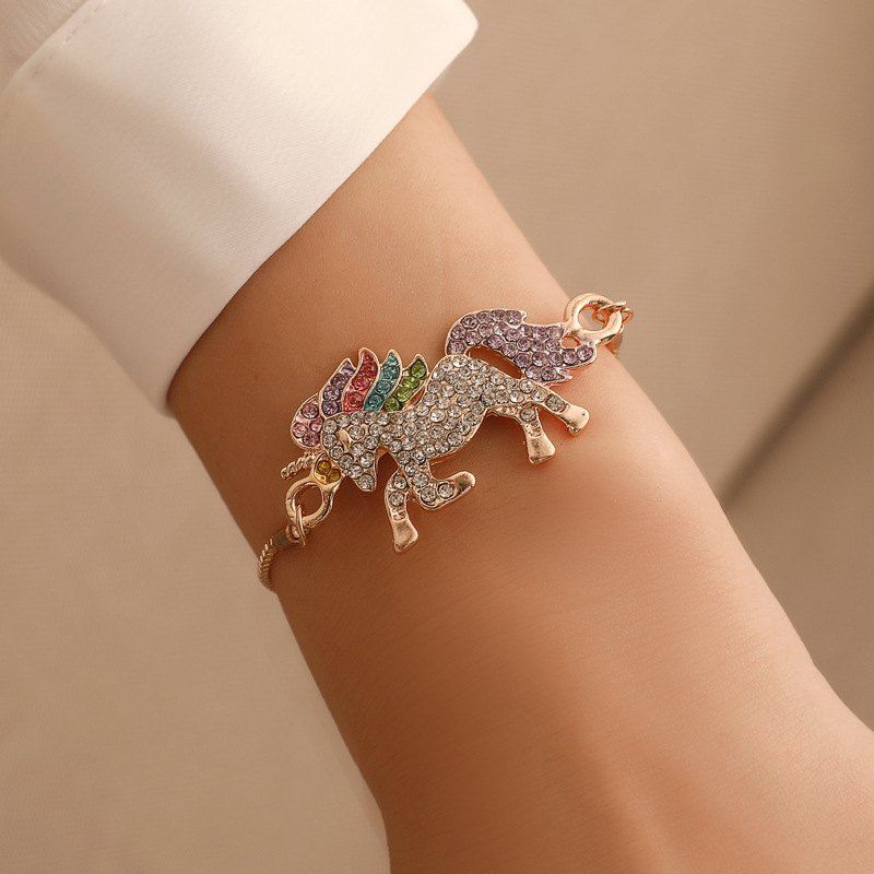 

Fashion Diamond Colorful Unicorn Pendant Bracelet, Gold