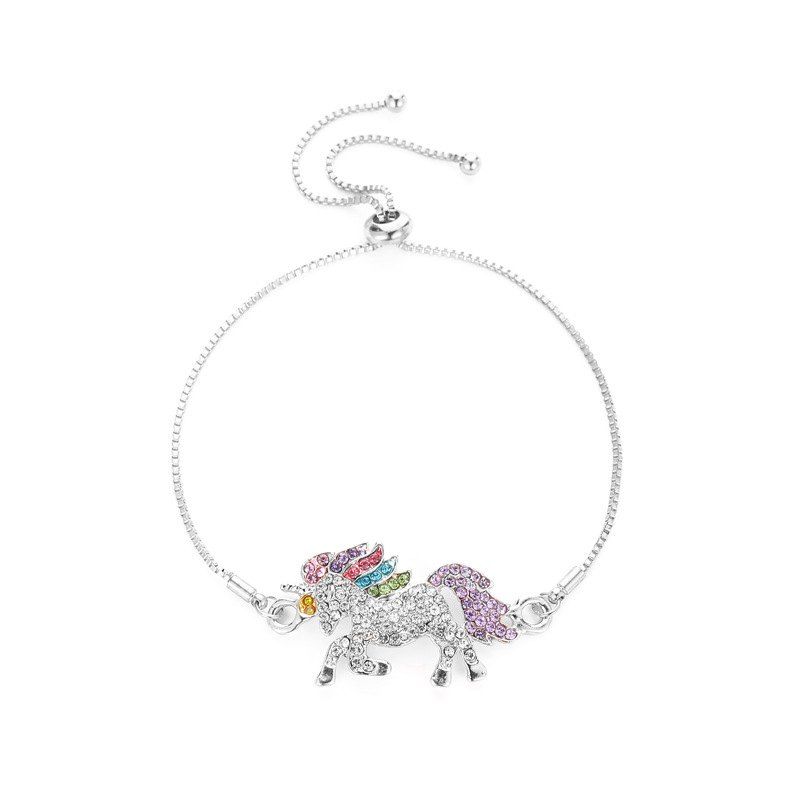 

Fashion Diamond Colorful Unicorn Pendant Bracelet, Silver