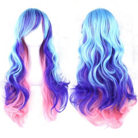 Gradient Color Cosplay Anime Peluca Harajuku Estilo Color Mujer Peluca De Pelo Largo Y Rizado