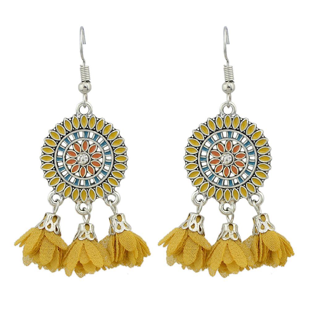 

Silver Color With Colorful Enamel Flower Earrings, Bright yellow