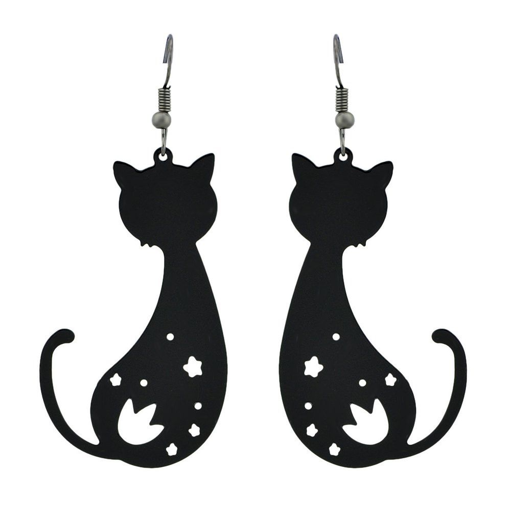 

Fashion Gold Black Color Cat Drop Earrings, Gunmetal