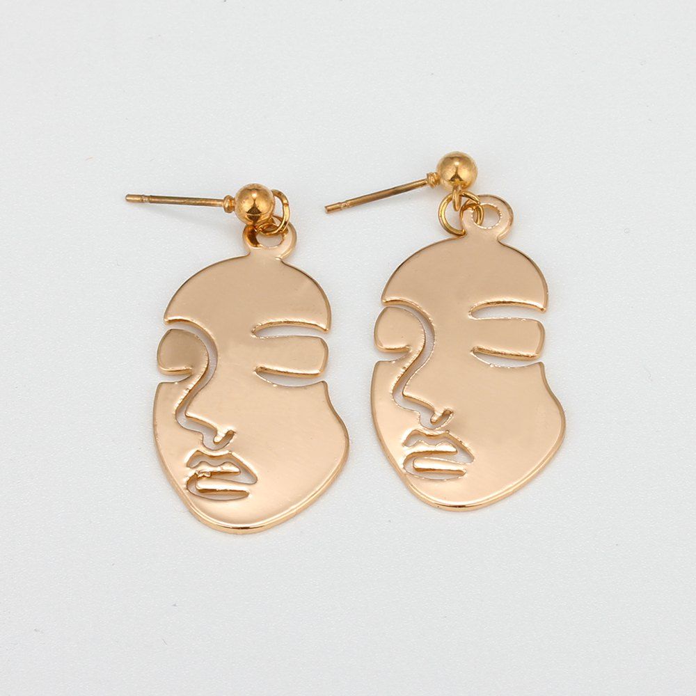 

HAOMOU Hollowed Out Face Earrings Stylish Metal Studsand Hipster Retro Earrings, Gold