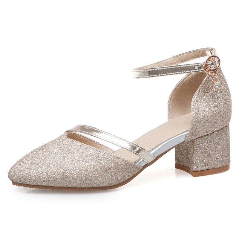 

Professional Sandals with Thick-Heeled Buckle and Water Drill, Gold