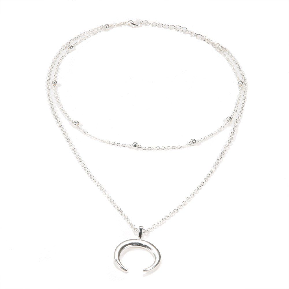 

Bohemian Double Angle Crescent Necklace Layered Clavicle Necklace, Silver