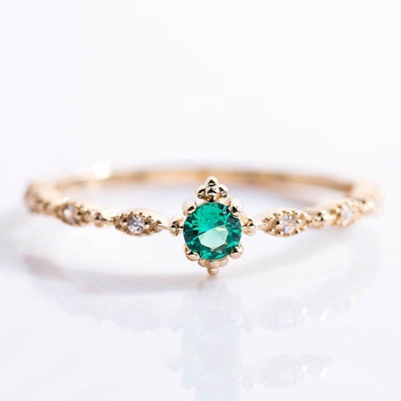 

Lovely Dainty Women's 14K Gold Plated Green Diamond Gemstone Ring, Rose gold