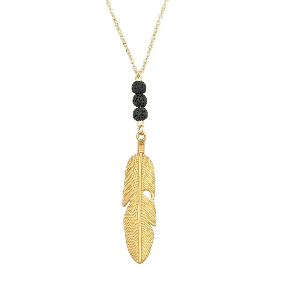 

Gold Silver Color Chain with Feather Pendant Necklace