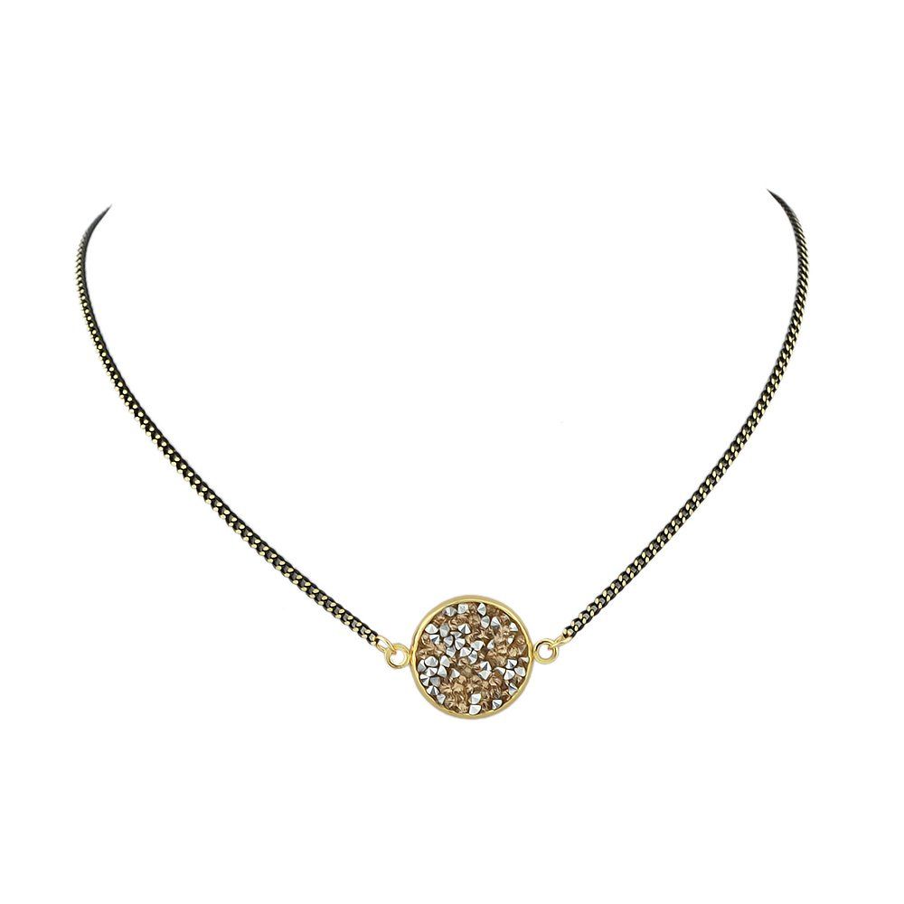 

Black Color Chain with Colorful Stone Round Pendant Necklace, Warm white